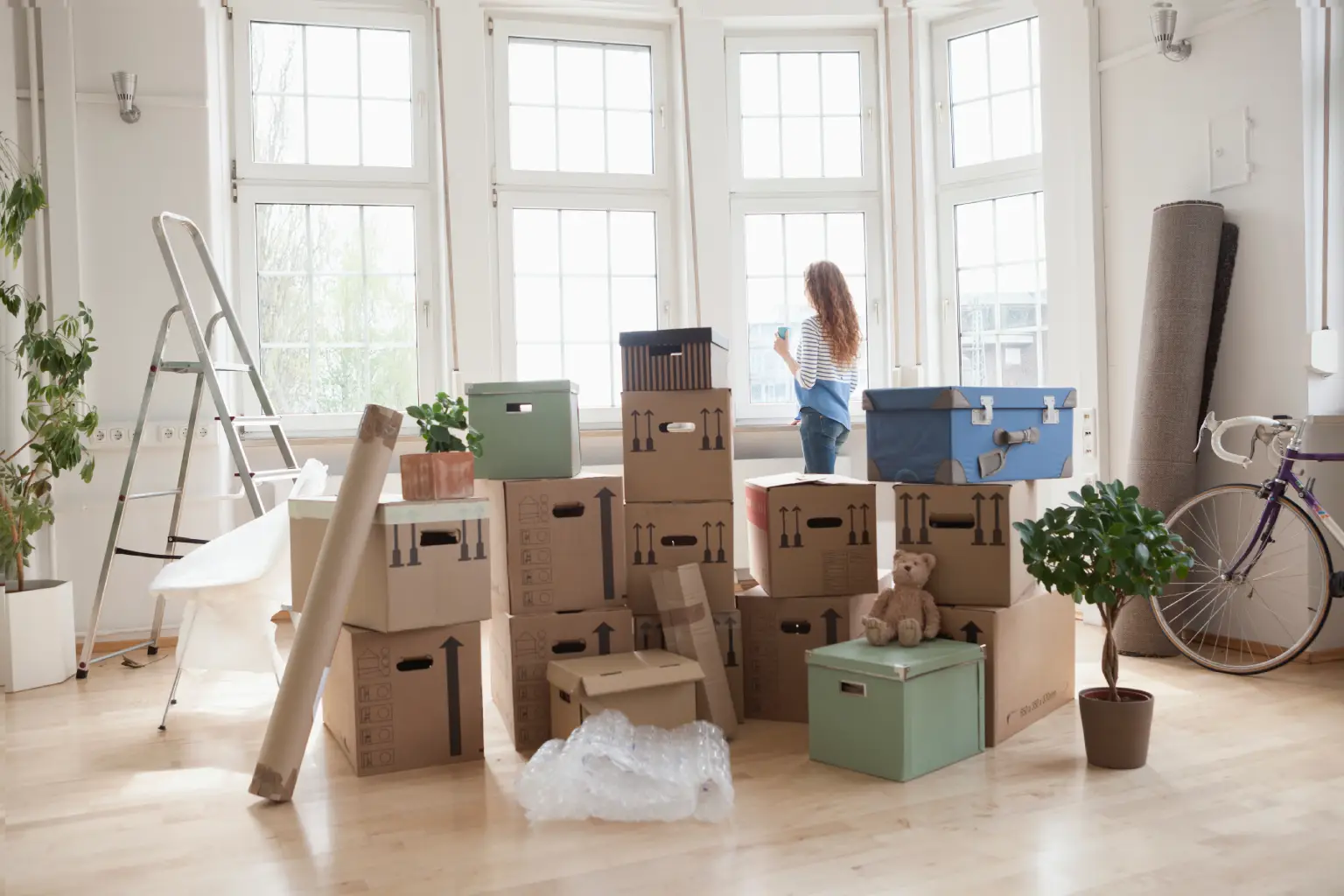 Moving boxes in a bright home